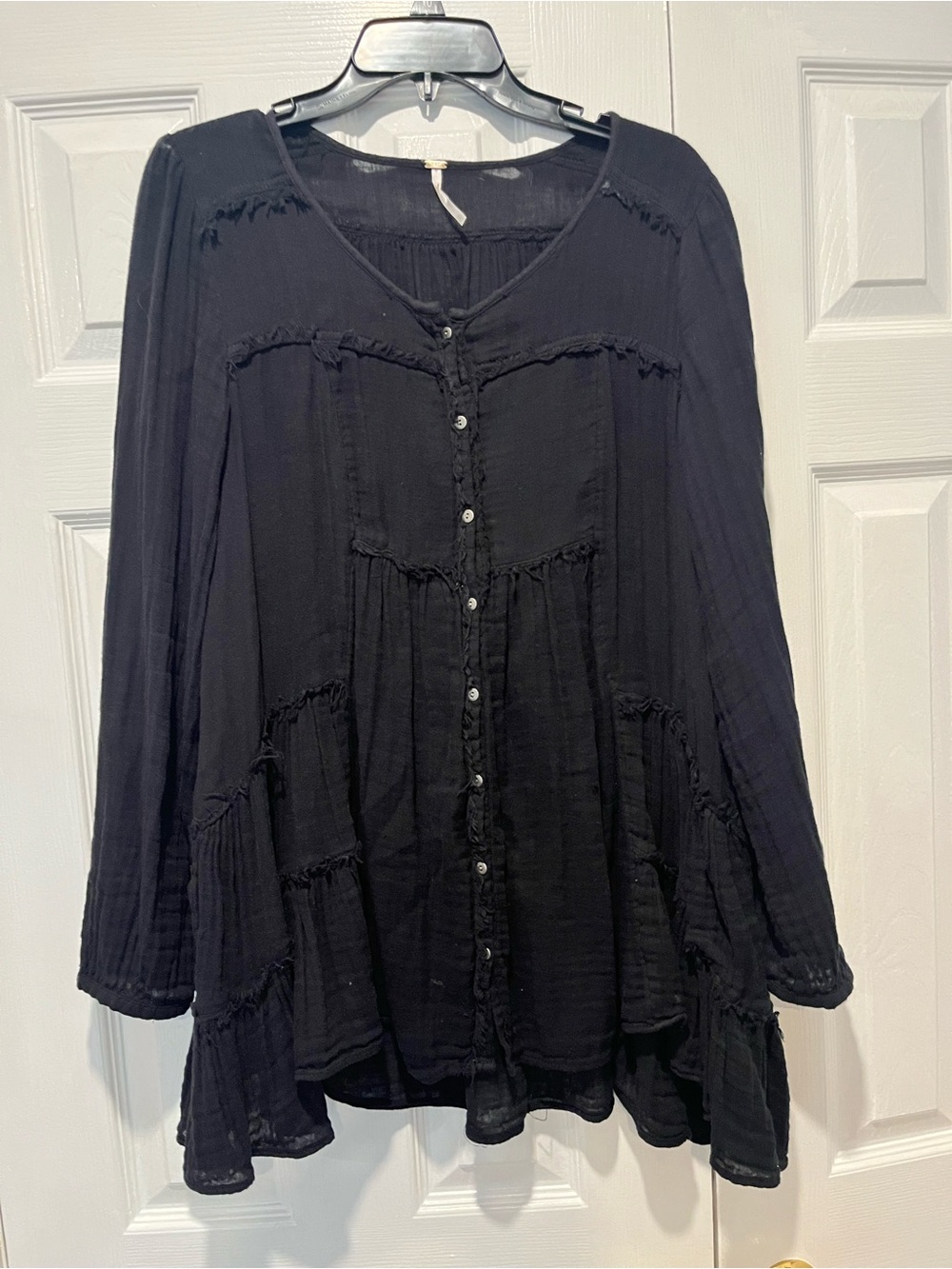 Free People Black Button-Front Boho Tunic Medium